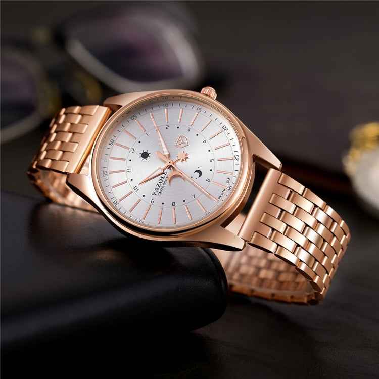 YAZOLE 368 Men Fashion Business Steel Strap Band Quartz Wrist Watch, Luminous Points