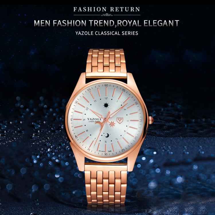 YAZOLE 368 Men Fashion Business Steel Strap Band Quartz Wrist Watch, Luminous Points