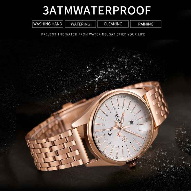 YAZOLE 368 Men Fashion Business Steel Strap Band Quartz Wrist Watch, Luminous Points