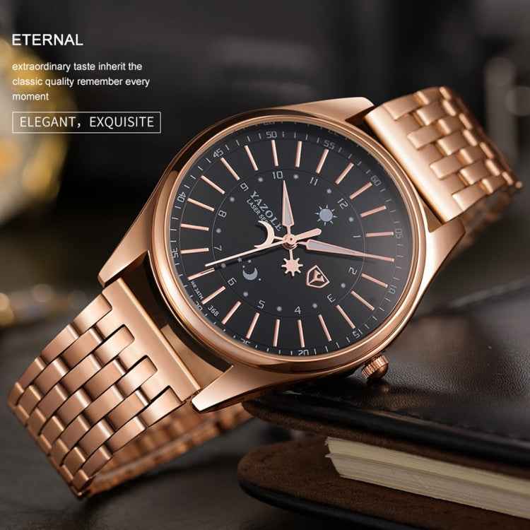 YAZOLE 368 Men Fashion Business Steel Strap Band Quartz Wrist Watch, Luminous Points