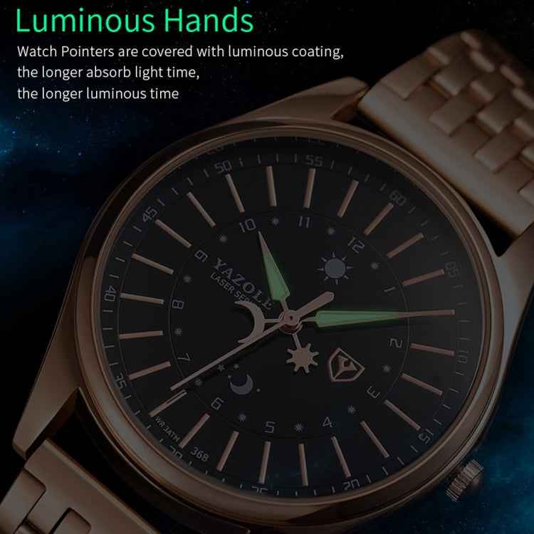 YAZOLE 368 Men Fashion Business Steel Strap Band Quartz Wrist Watch, Luminous Points