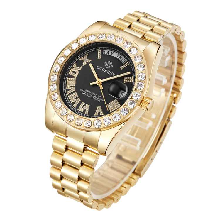 CAGARNY 6866 Fashion Life Waterproof Gold Steel Band Quartz Watch