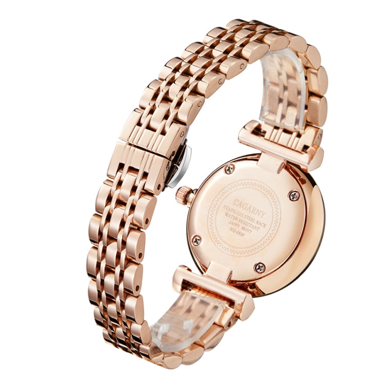 CAGARNY 6880 Fashion Life Waterproof Dragonfly White Background Gold Steel Band Quartz Watch