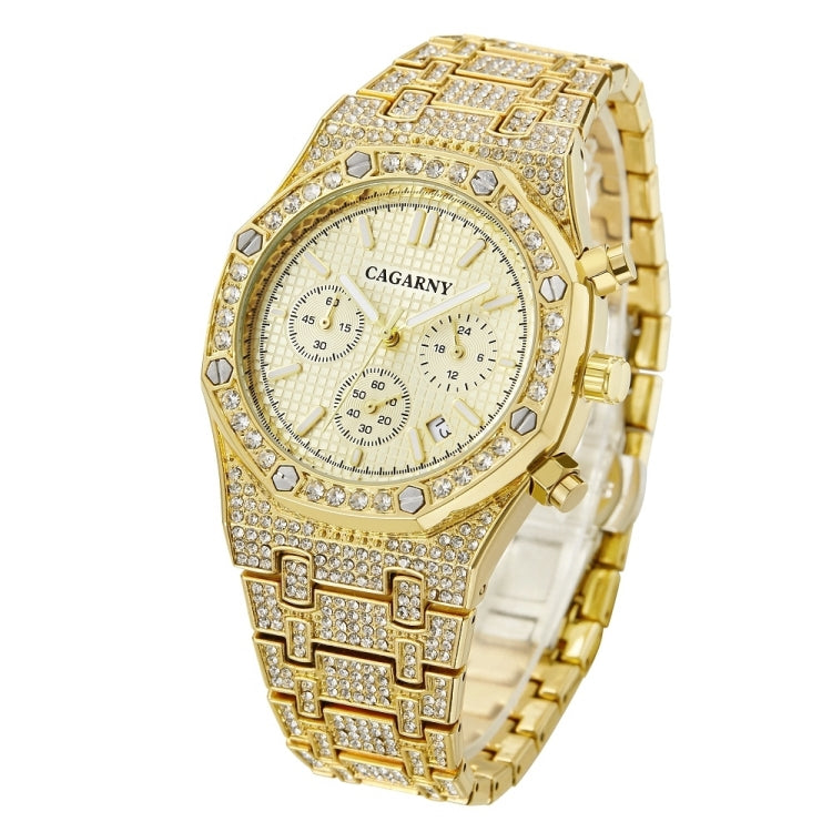 CAGARNY 6881 Diamond-studded Six-needles Guartz Dual Movement Watch Men Stainless Steel Strap Watch (Gold Shell Gold Dial), WA0334JB, WA0334JW, WA0334L, WA0334SB, WA0334SW