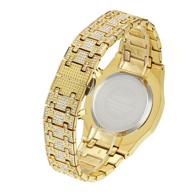 CAGARNY 6881 Diamond-studded Six-needles Guartz Dual Movement Watch Men Stainless Steel Strap Watch (Gold Shell Gold Dial), WA0334JB, WA0334JW, WA0334L, WA0334SB, WA0334SW