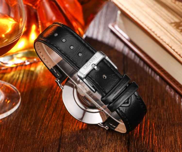CAGARNY 6812 Round Dial Alloy Silver Case Fashion Couple Watch Men & Women Lover Quartz Watches with PU Leather Band