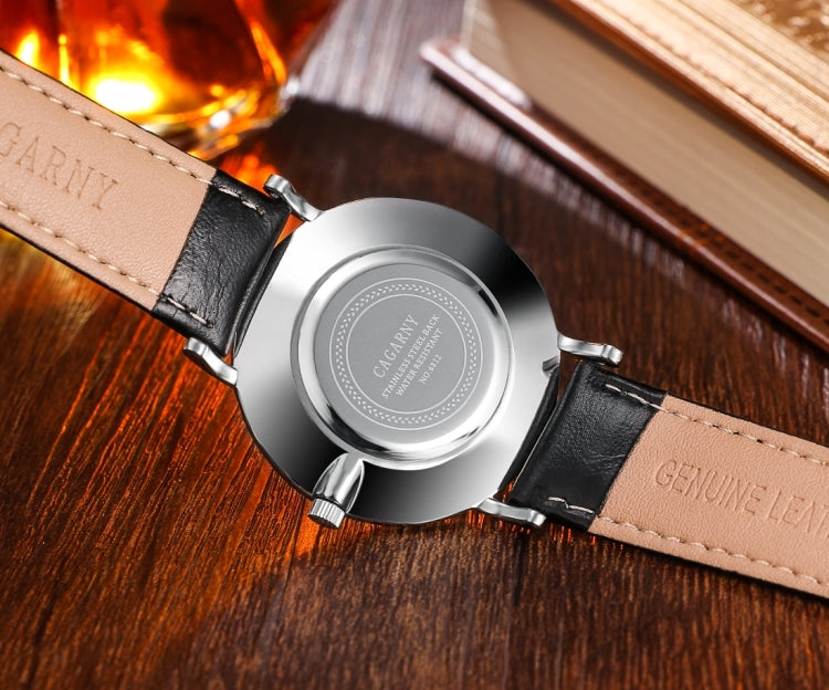 CAGARNY 6812 Round Dial Alloy Silver Case Fashion Couple Watch Men & Women Lover Quartz Watches with PU Leather Band