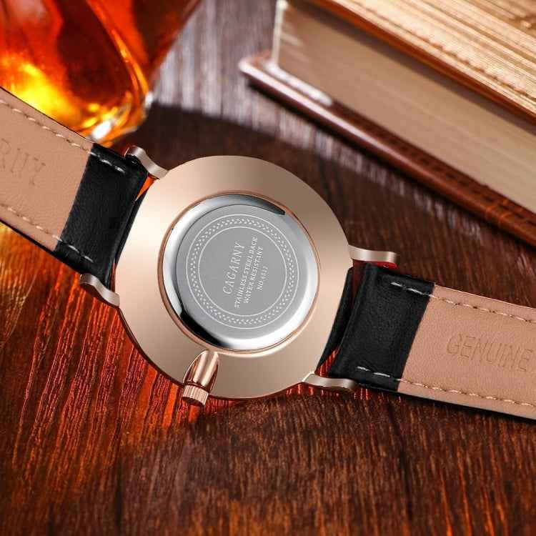 CAGARNY 6812 Round Dial Alloy Gold Case Fashion Men Watch Quartz Watches with PU Leather Band