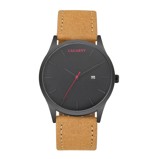 CAGARNY 6850 Fashion Dual Quartz Movement Wrist Watch with Genuine Leather Band(Brown Band Black Window)