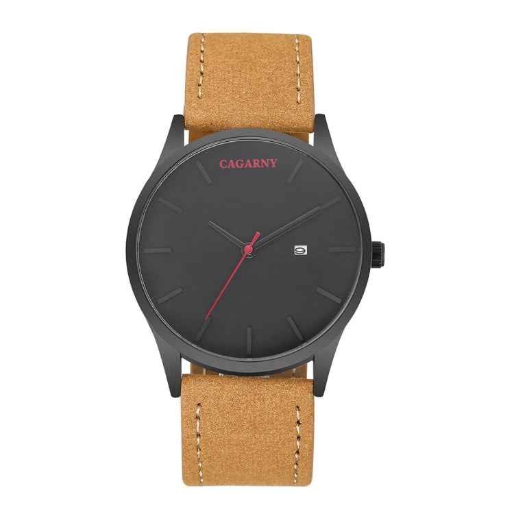 CAGARNY 6850 Fashion Dual Quartz Movement Wrist Watch with Genuine Leather Band(Brown Band Black Window)