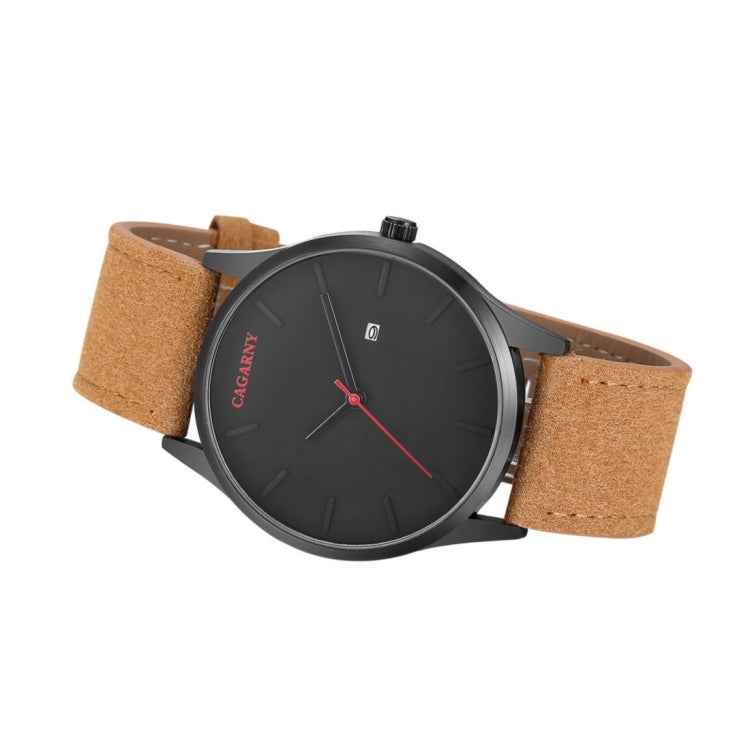 CAGARNY 6850 Fashion Dual Quartz Movement Wrist Watch with Genuine Leather Band(Brown Band Black Window)
