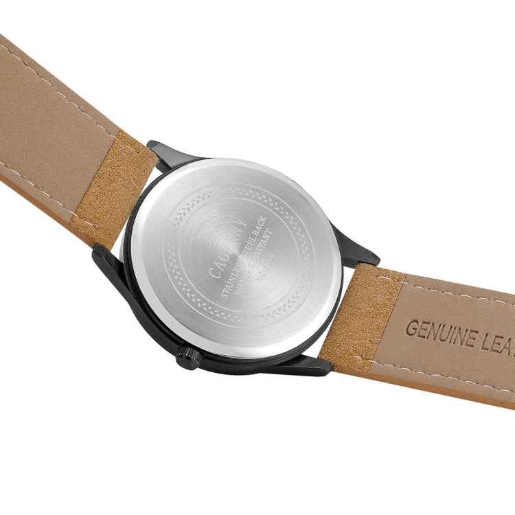 CAGARNY 6850 Fashion Dual Quartz Movement Wrist Watch with Genuine Leather Band(Brown Band Black Window)