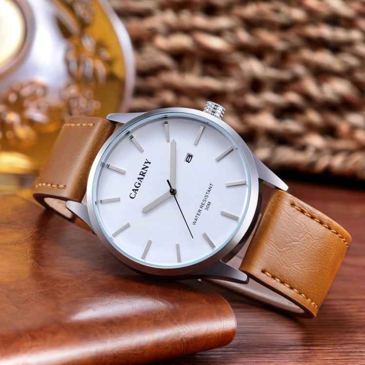 CAGARNY 6865 Fashion Dual Quartz Movement Wrist Watch with Genuine Leather Band