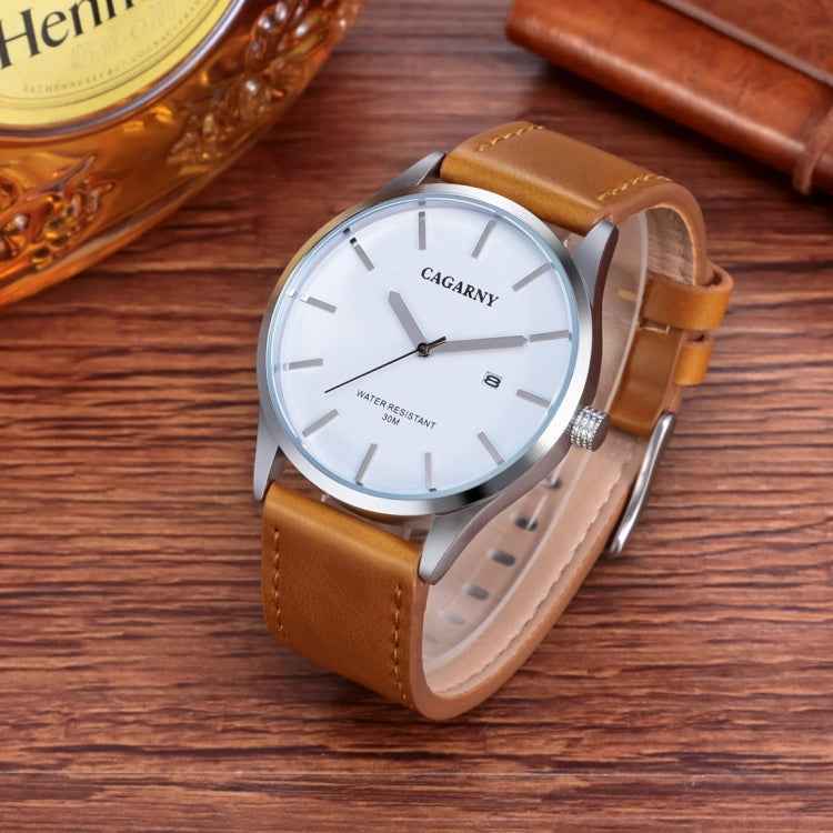 CAGARNY 6865 Fashion Dual Quartz Movement Wrist Watch with Genuine Leather Band