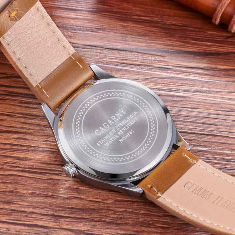 CAGARNY 6865 Fashion Dual Quartz Movement Wrist Watch with Genuine Leather Band