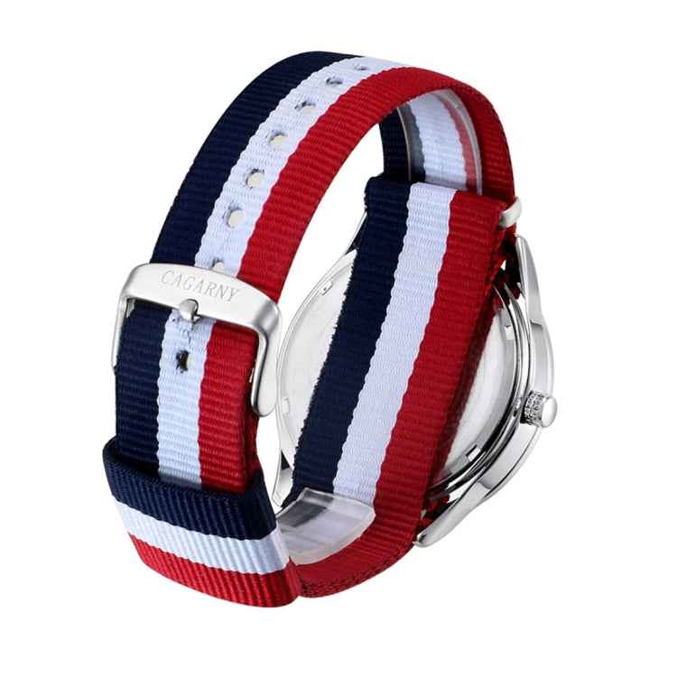 CAGARNY 6859 Concise Style Ultra Thin Waterproof Quartz Wrist Watch with Striped Nylon Band for Men