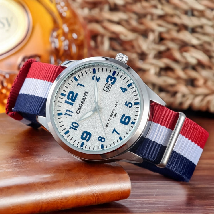 CAGARNY 6859 Concise Style Ultra Thin Waterproof Quartz Wrist Watch with Striped Nylon Band for Men, CAGARNY 6859 with Striped Nylon Band