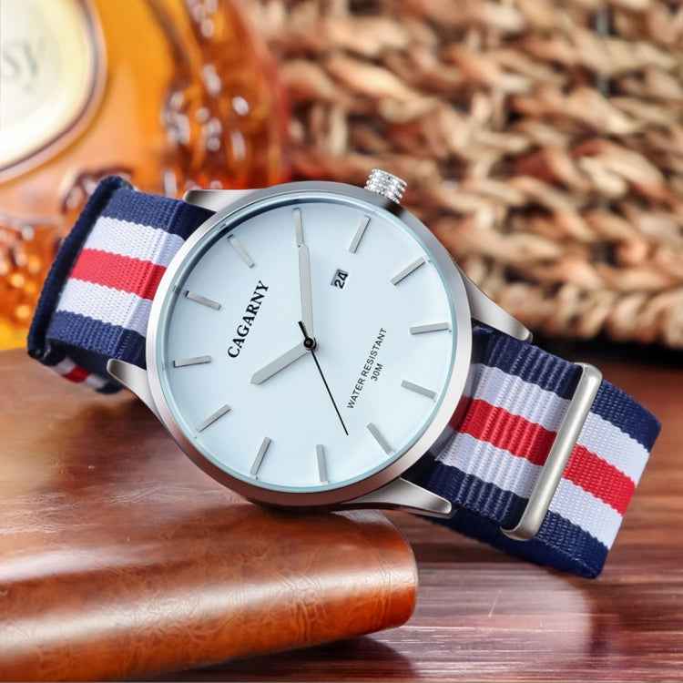 CAGARNY 6865 Concise Style Ultra Thin Waterproof Quartz Wrist Watch with Striped Nylon Band, CAGARNY 6865
