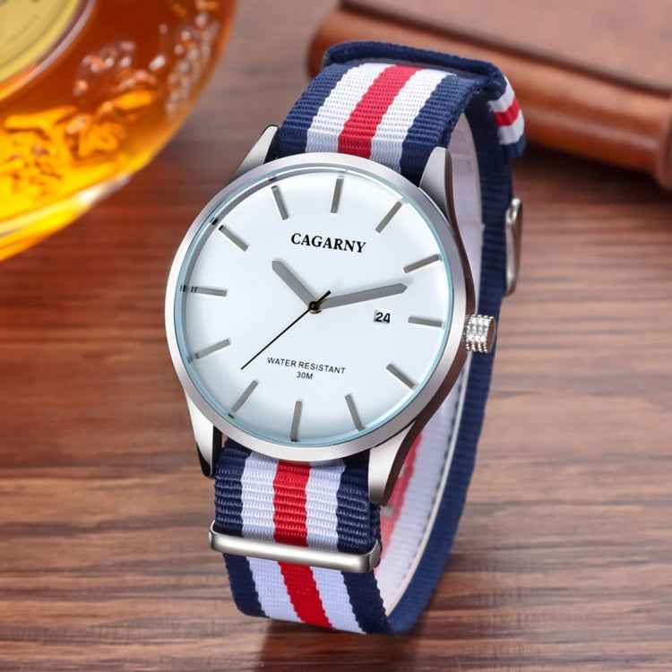 CAGARNY 6865 Concise Style Ultra Thin Waterproof Quartz Wrist Watch with Striped Nylon Band, CAGARNY 6865