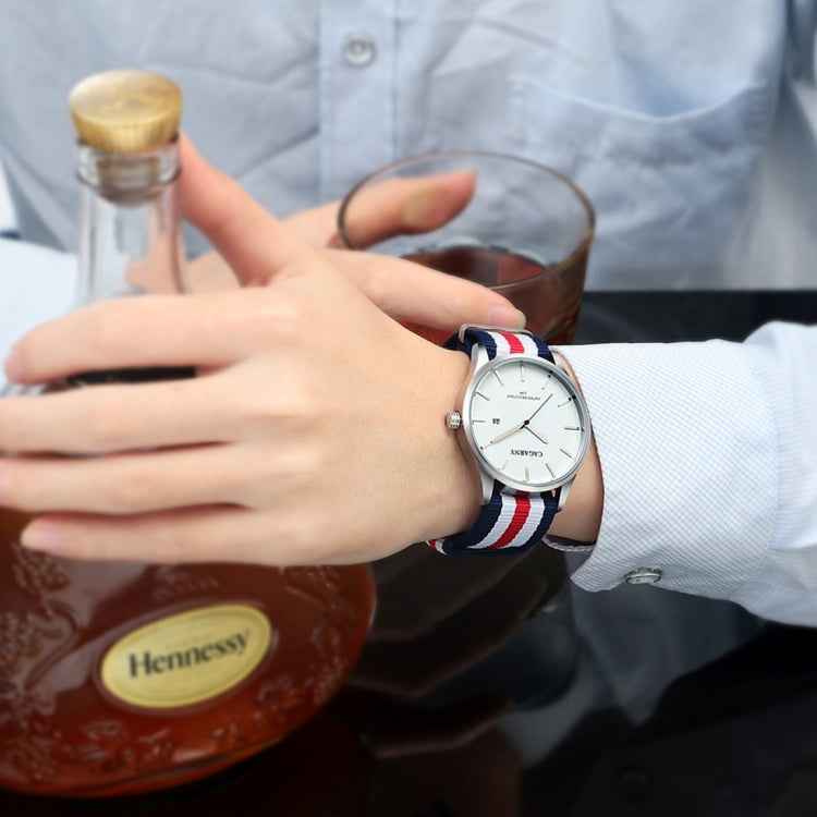 CAGARNY 6865 Concise Style Ultra Thin Waterproof Quartz Wrist Watch with Striped Nylon Band, CAGARNY 6865