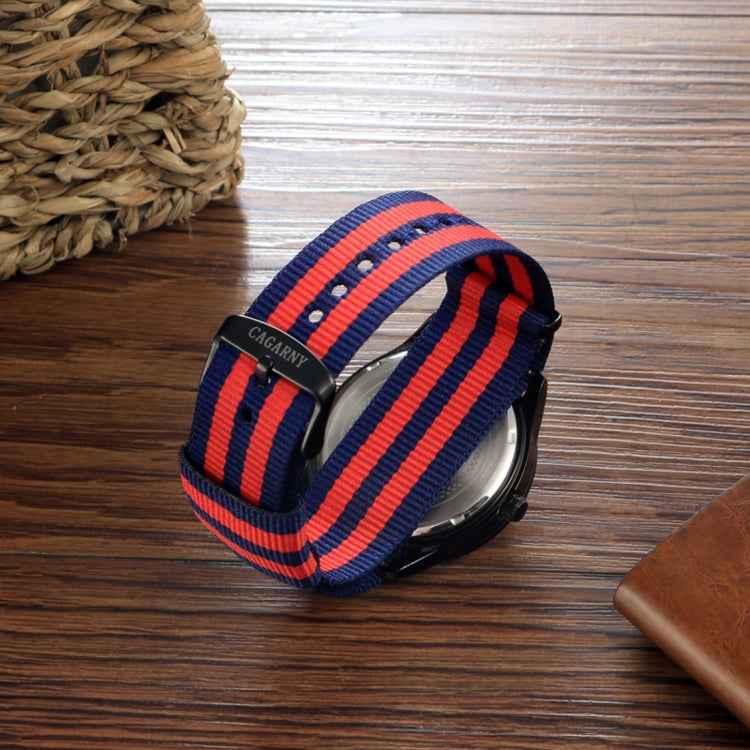 CAGARNY 6859 Concise Style Ultra Thin Waterproof Quartz Wrist Watch with Striped Nylon Band