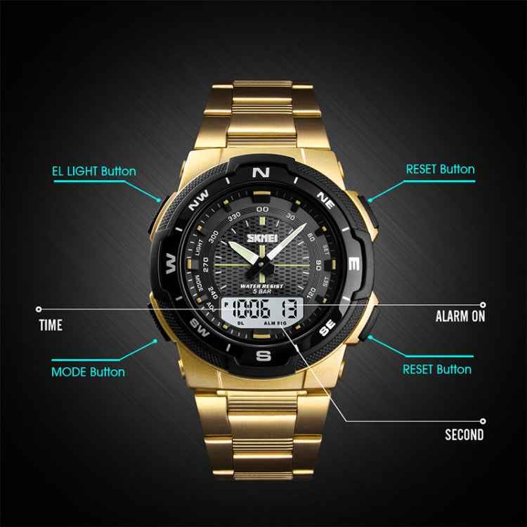 SKMEI 1370 Multifunctional Men Outdoor Sports Noctilucent Waterproof Stainless Steel Digital Wrist Watch, SKMEI 1370