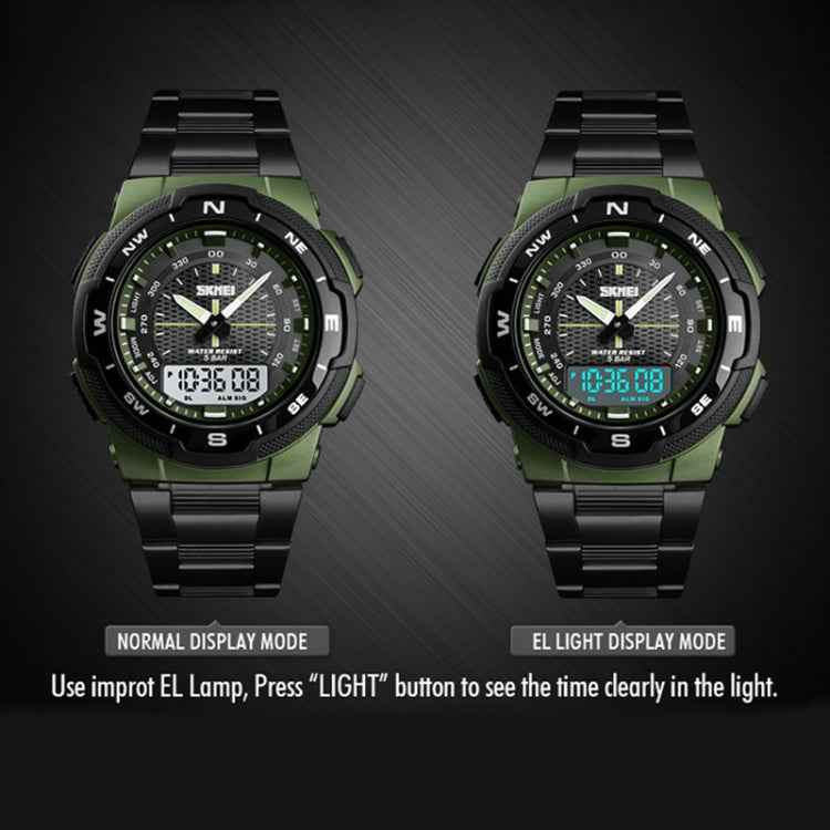 SKMEI 1370 Multifunctional Men Outdoor Sports Noctilucent Waterproof Stainless Steel Digital Wrist Watch, SKMEI 1370