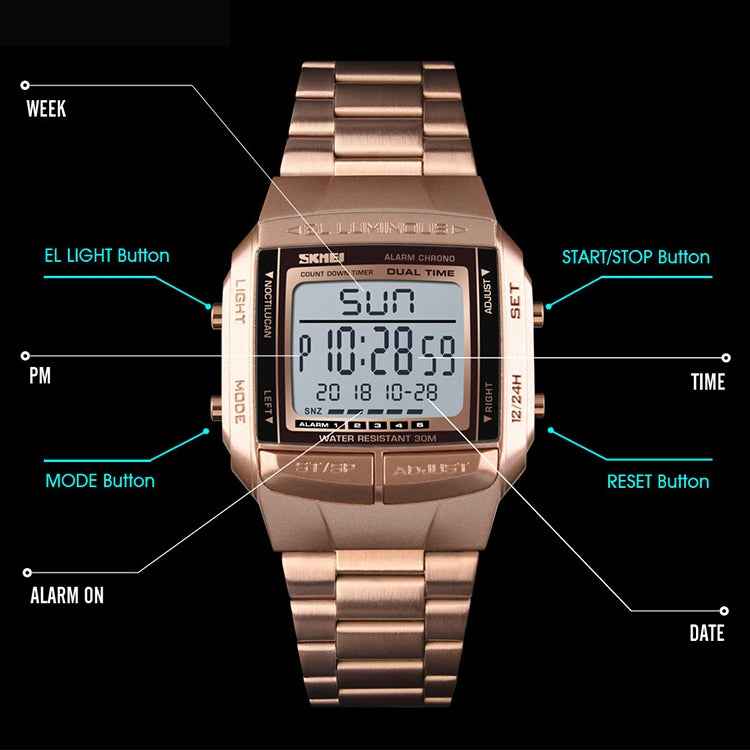 SKMEI 1381 Multifunctional Men Outdoor Business Sport Noctilucent Waterproof Digital Wrist Watch