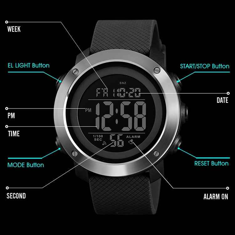 SKMEI 1416 Multifunctional Outdoor Fashion Noctilucent Waterproof Steel Ring Digital Watch