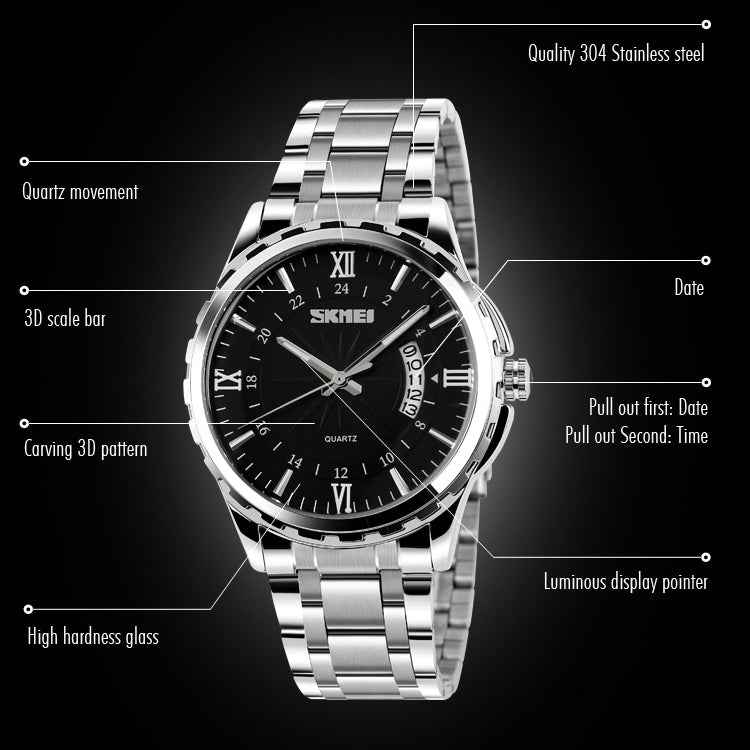 SKMEI 9069 Multifunctional Outdoor Fashion Business Waterproof Interval Gold Shell Quartz Wrist Watch