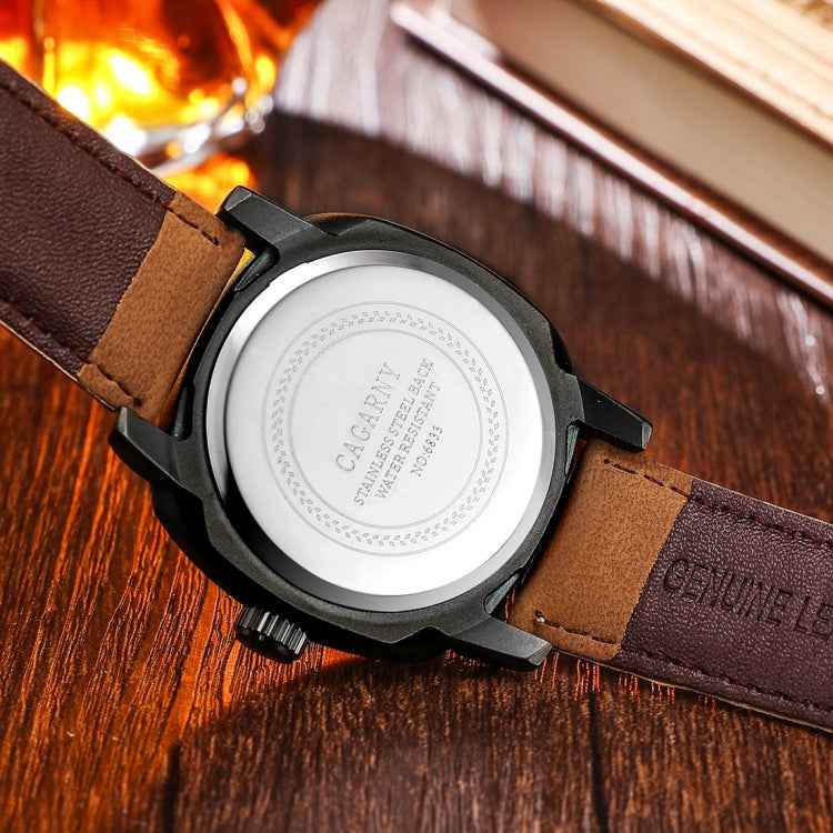 CAGARNY 6833 Fashionable Five Needles Quartz Sport Wrist Watch with Leather Band for Men(Red Scale)