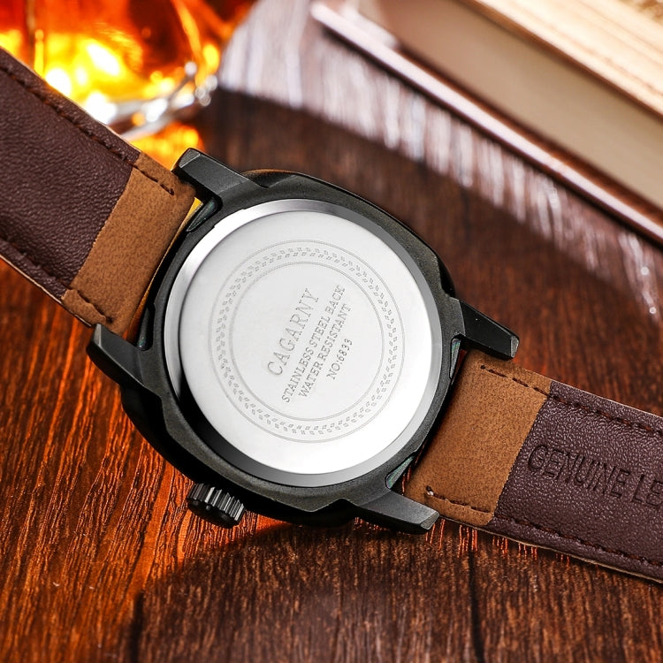 CAGARNY 6833 Fashionable Five Needles Quartz Sport Wrist Watch with Leather Band for Men(Red Scale), CAGARNY 6833 Quartz Wristwatch(Red Scale)