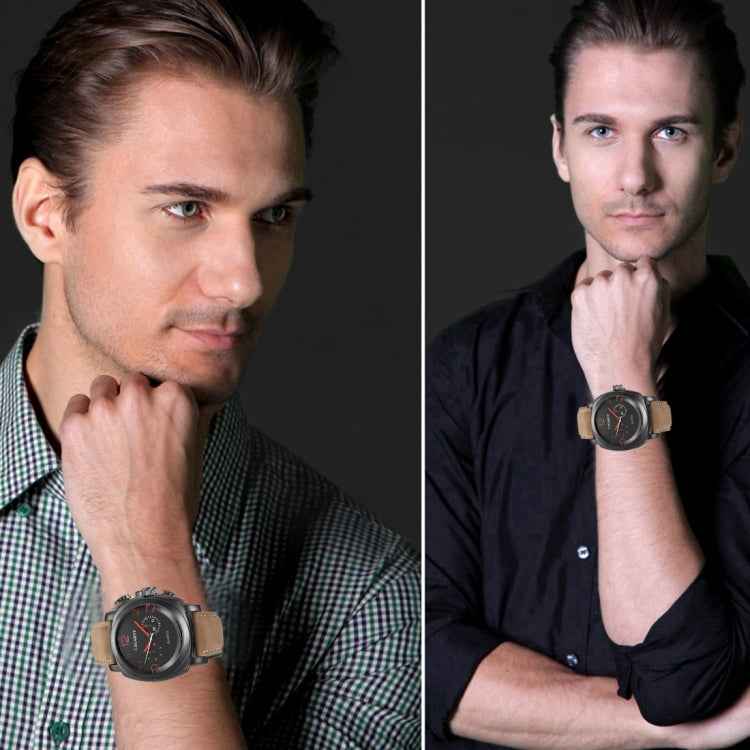 CAGARNY 6833 Fashionable Five Needles Quartz Sport Wrist Watch with Leather Band for Men(Red Scale)