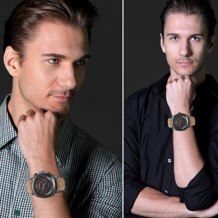 CAGARNY 6833 Fashionable Five Needles Quartz Sport Wrist Watch with Leather Band for Men(Red Scale), CAGARNY 6833 Quartz Wristwatch(Red Scale)