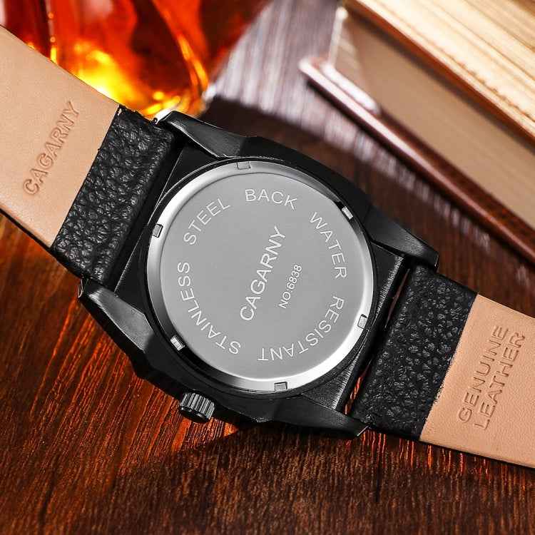 CAGARNY 6838(1) Fashionable Quartz Wrist Watch with Leather Band for Men(Black Window White Scale), CAGARNY 6838 Quartz Wristwatch(Black Window White Scale)