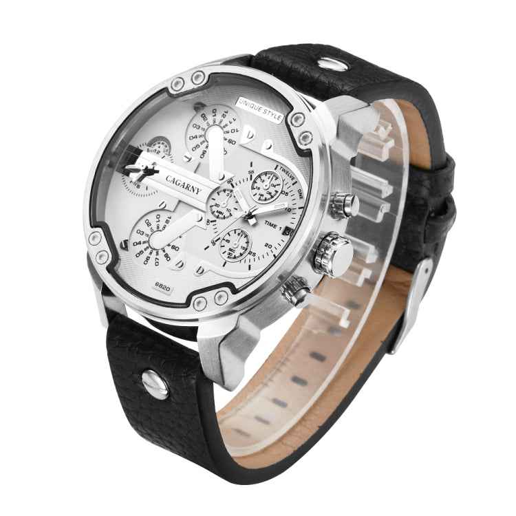 CAGARNY 6820 Fashionable Multifunctional Style Quartz Business Sport Wrist Watch with Leather Band & GMT Time & Calendar & Luminous Display for Men(Brown Band White Window)