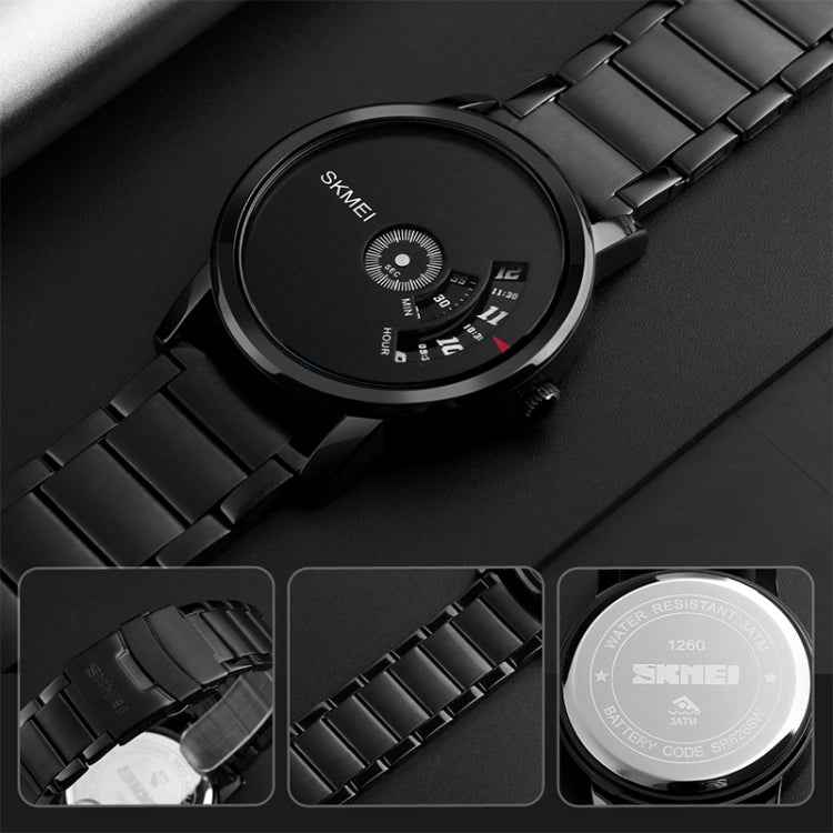 SKMEI 1260 Fashion Creative Pointer 30m Waterproof Quartz Wrist Watch with Stainless Steel Watchband