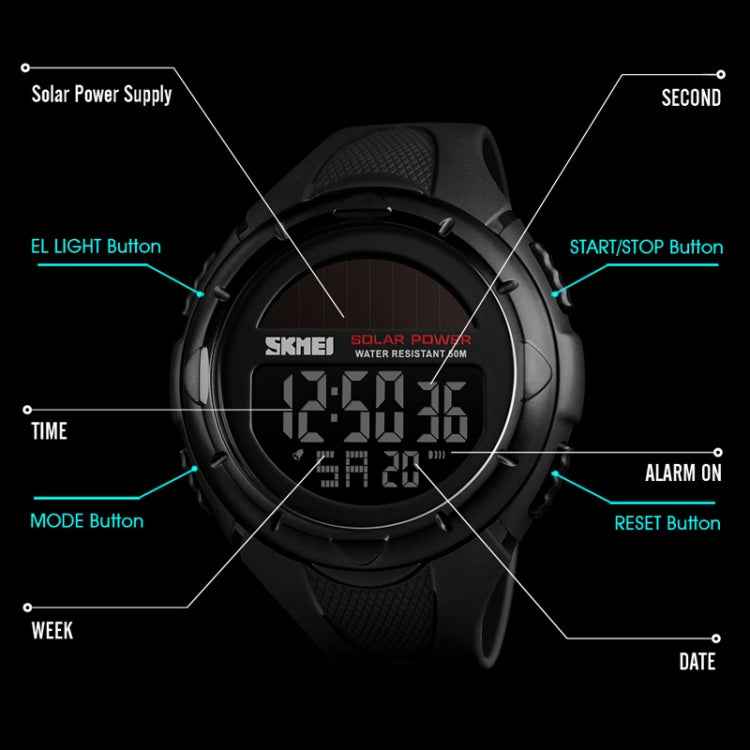 SKMEI 1405 Fashion Solar Power Outdoor Sports Watch Multifunctional 50m Waterproof Men Digital Watch