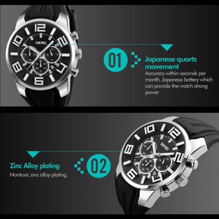 SKMEI 9128 Fashion Multifunctional 3D Large Dial Sports Wristwatch 30m Waterproof Quartz Watch