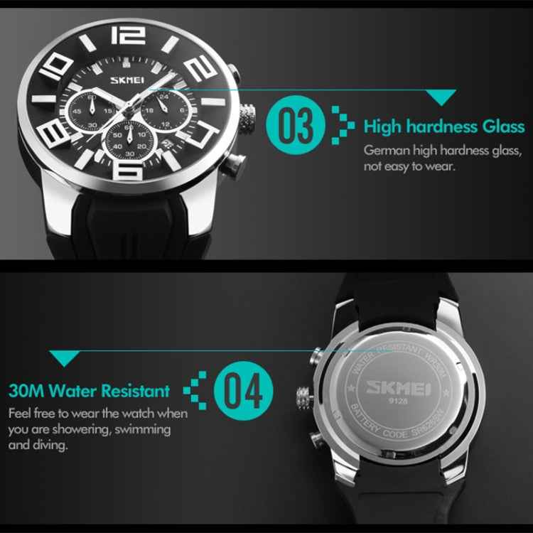 SKMEI 9128 Fashion Multifunctional 3D Large Dial Sports Wristwatch 30m Waterproof Quartz Watch