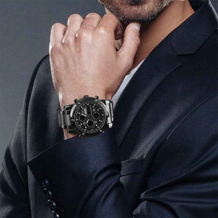 SKMEI 1389 Multifunctional Men Business Digital Watch 30m Waterproof Large Dial Wrist Watch with Stainless Steel Watchband