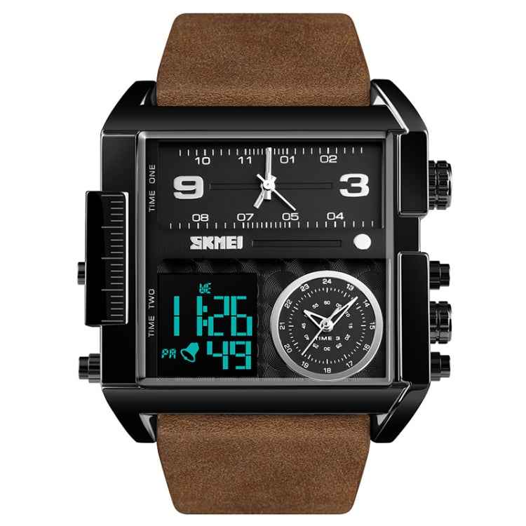 SKMEI 1391 Multifunctional Men Business Digital Watch 30m Waterproof Square Dial Wrist Watch with Leather Watchband