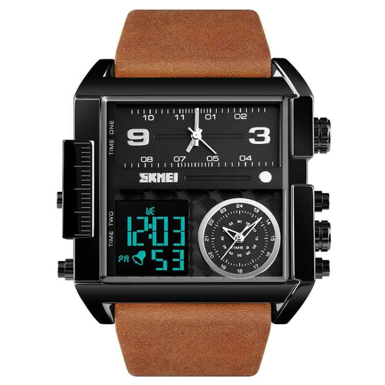SKMEI 1391 Multifunctional Men Business Digital Watch 30m Waterproof Square Dial Wrist Watch with Leather Watchband
