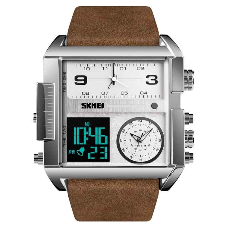 SKMEI 1391 Multifunctional Men Business Digital Watch 30m Waterproof Square Dial Wrist Watch with Leather Watchband