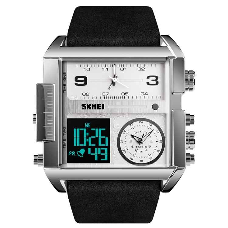 SKMEI 1391 Multifunctional Men Business Digital Watch 30m Waterproof Square Dial Wrist Watch with Leather Watchband
