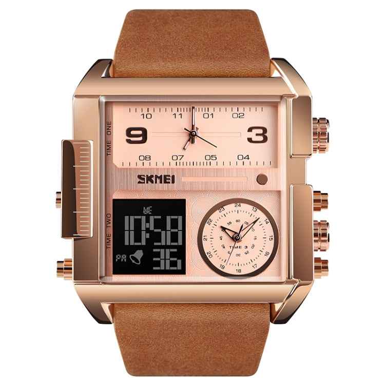 SKMEI 1391 Multifunctional Men Business Digital Watch 30m Waterproof Square Dial Wrist Watch with Leather Watchband