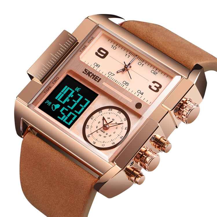 SKMEI 1391 Multifunctional Men Business Digital Watch 30m Waterproof Square Dial Wrist Watch with Leather Watchband
