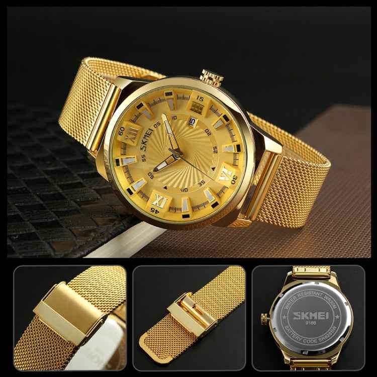 SKMEI 9166 Fashion Men Business Watch 30m Waterproof Metal Quartz Wristwatch