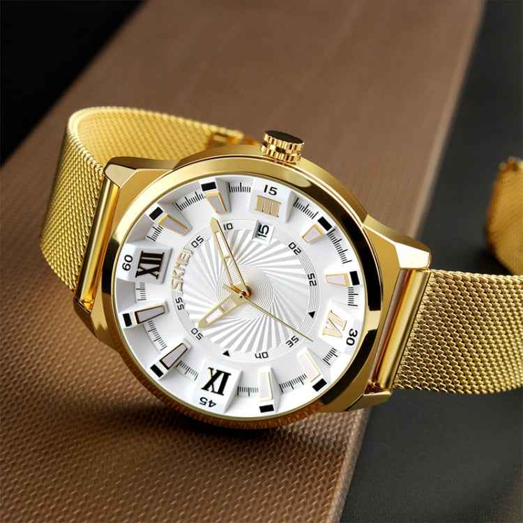 SKMEI 9166 Fashion Men Business Watch 30m Waterproof Metal Quartz Wristwatch