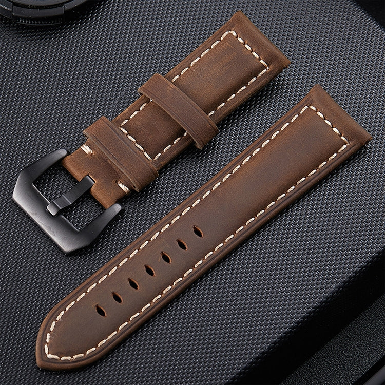 Crazy Horse Layer Frosted Black Buckle Watch Leather Watch Band, Size: 20mm